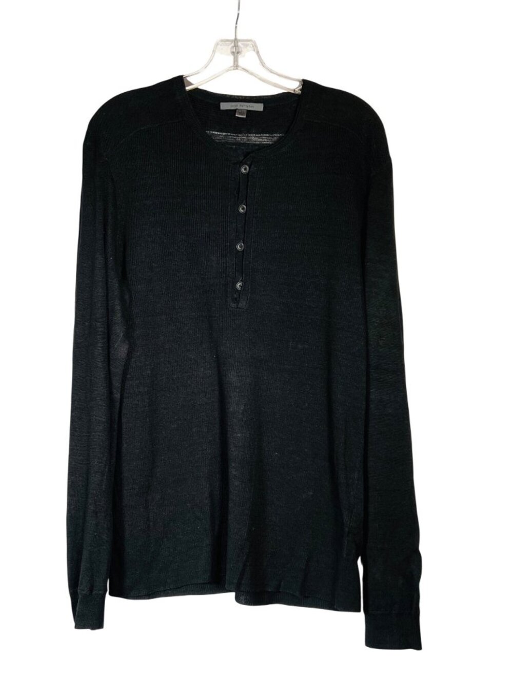 John Varvatos Black Linen Henley Sweater Size L Studio Rental